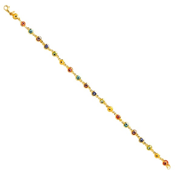 14k Yellow Gold Evil Eye Bracelet 7 inches - Picture 1 of 2